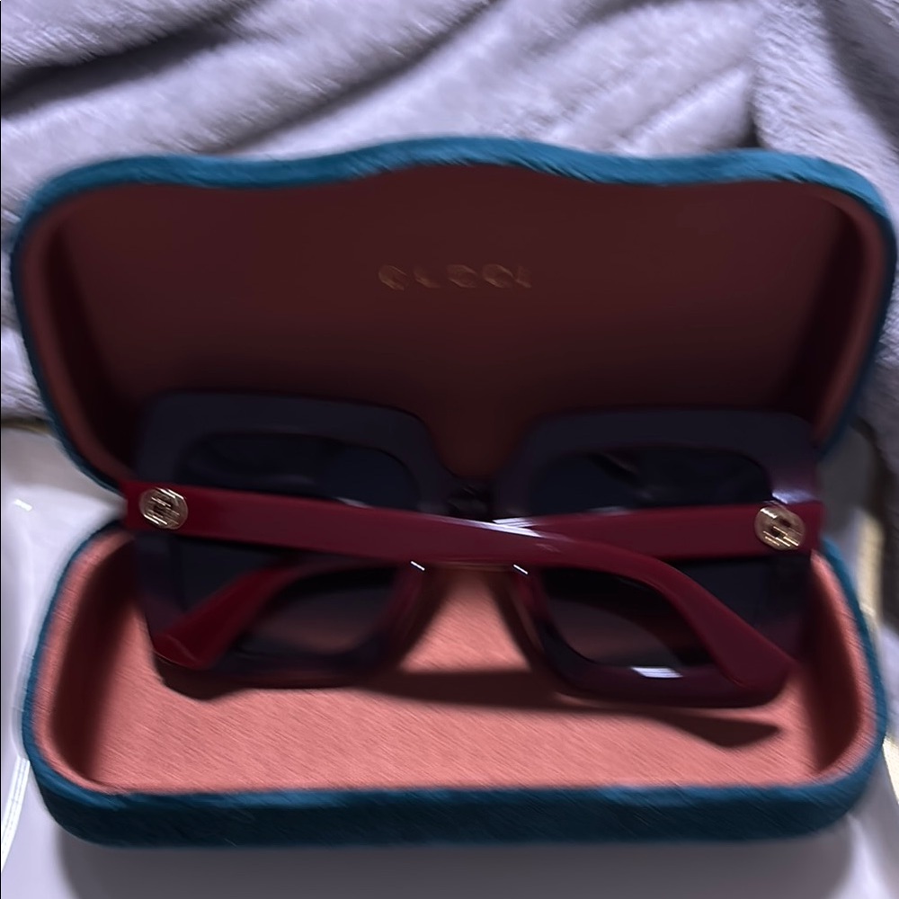 Gucci Oversized Burgundy Sunglasses W/ Green Velour Case